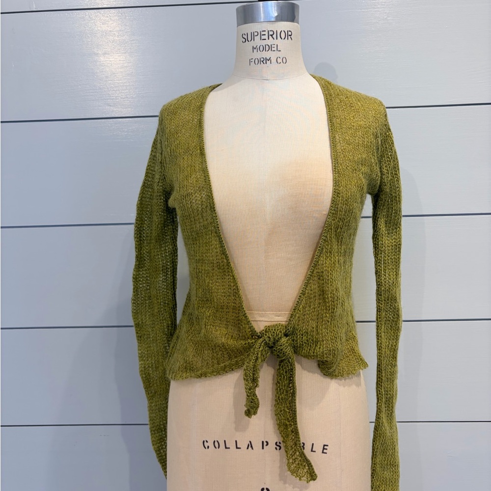 Cotton Emporium Olive Green Tie-Front Sweater